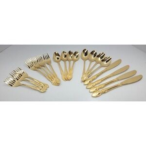 Rogers Co. Gold Plated Stainless Flatwear‎ 19 pcs (missing 1 salad fork)